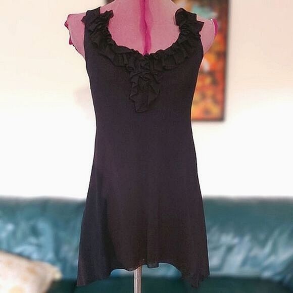 Sweet Pea black mesh ruffle scoop neck longline tank blouse - Picture 3 of 9